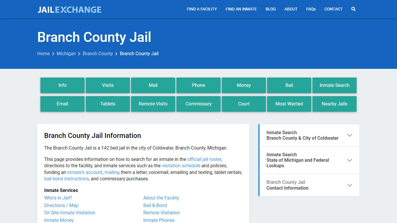 Branch County Jail, MI Inmate Search, Information